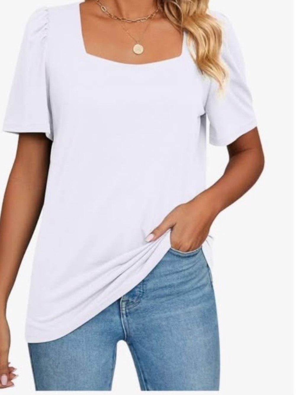 Women’s Square Neck Short Sleeve Top - White